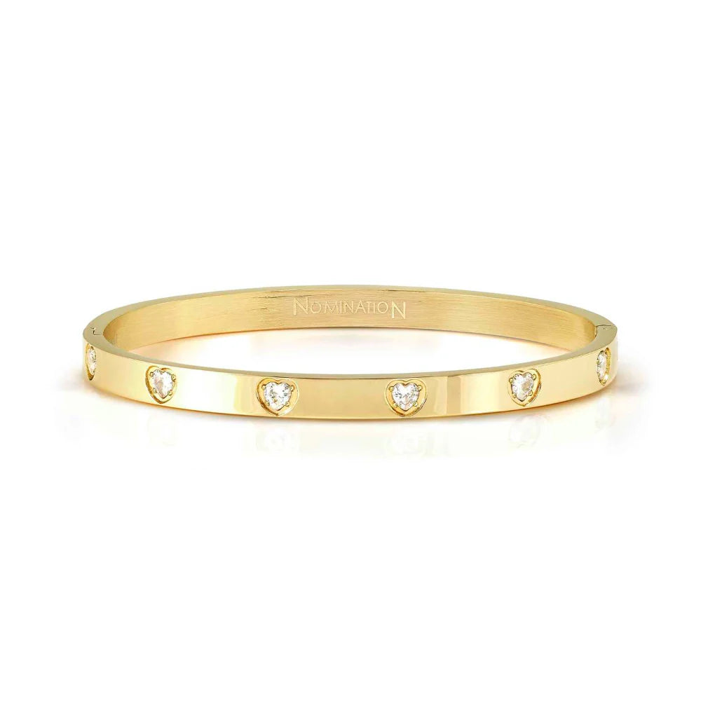 Pretty Gold Bangle with Heart Cubic Zirconia
