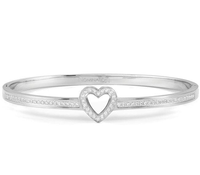 PRETTY BANGLE silver cz heart (S)