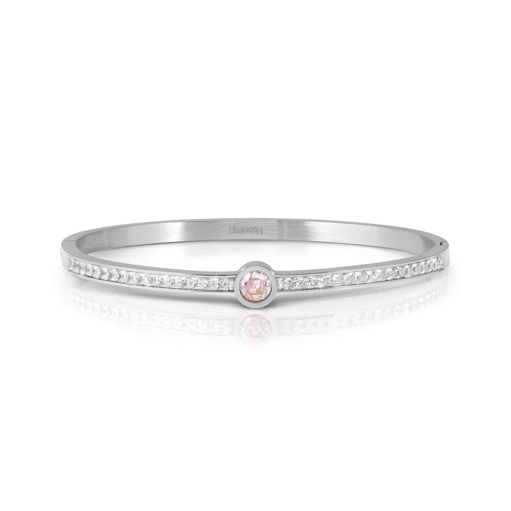 Pretty Bangles White and Pink CZ Stone Medium Bangle