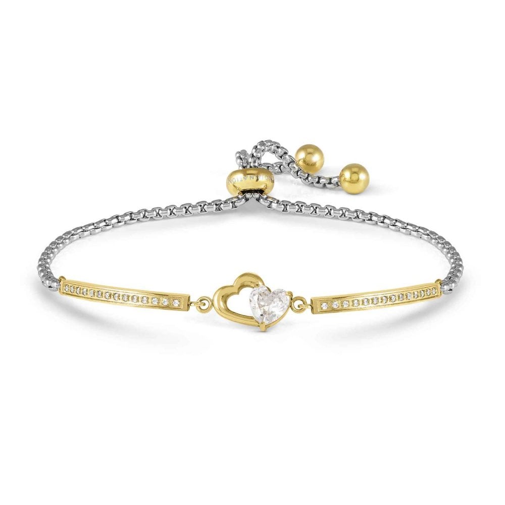 Milleluci Refined Bracelet in Steel and Cubic Zirconia (Rich Gold) Two Hearts