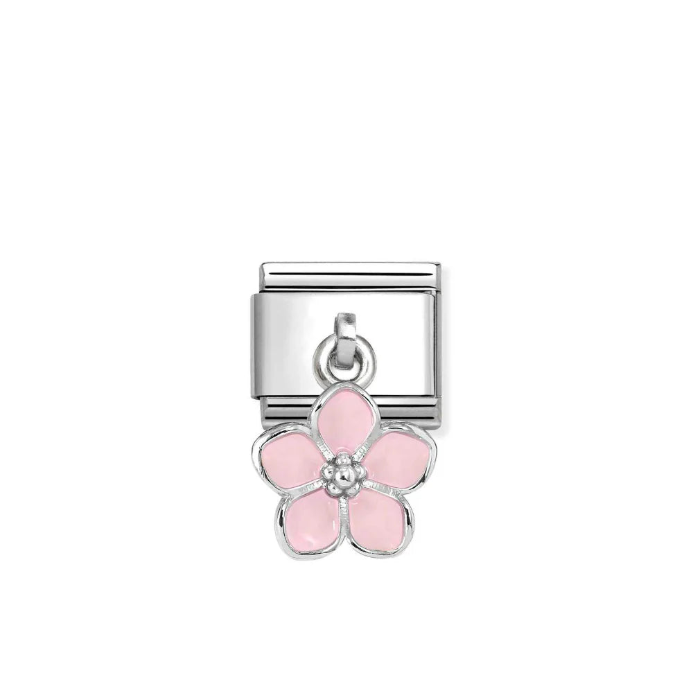 Silver Composable Classic Enamel Pink Flower Charms Link
