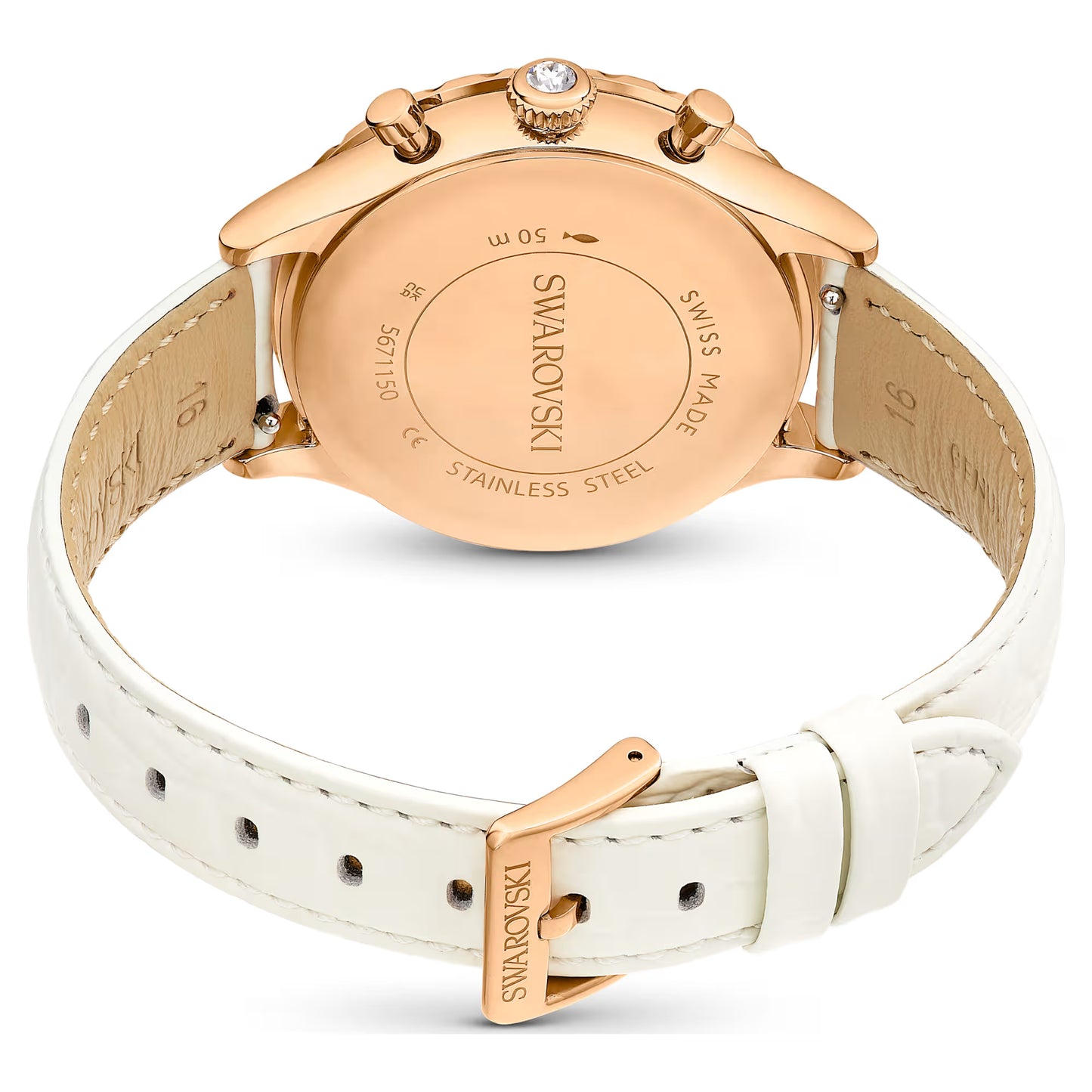 Octea Chrono watch, Swiss Made, Leather strap, White, Rose gold-tone finish