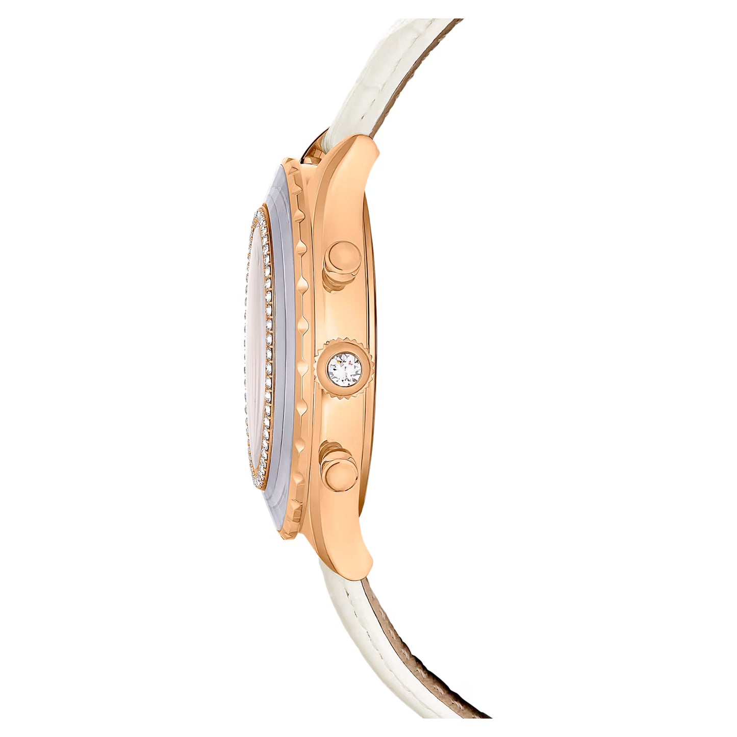 Octea Chrono watch, Swiss Made, Leather strap, White, Rose gold-tone finish