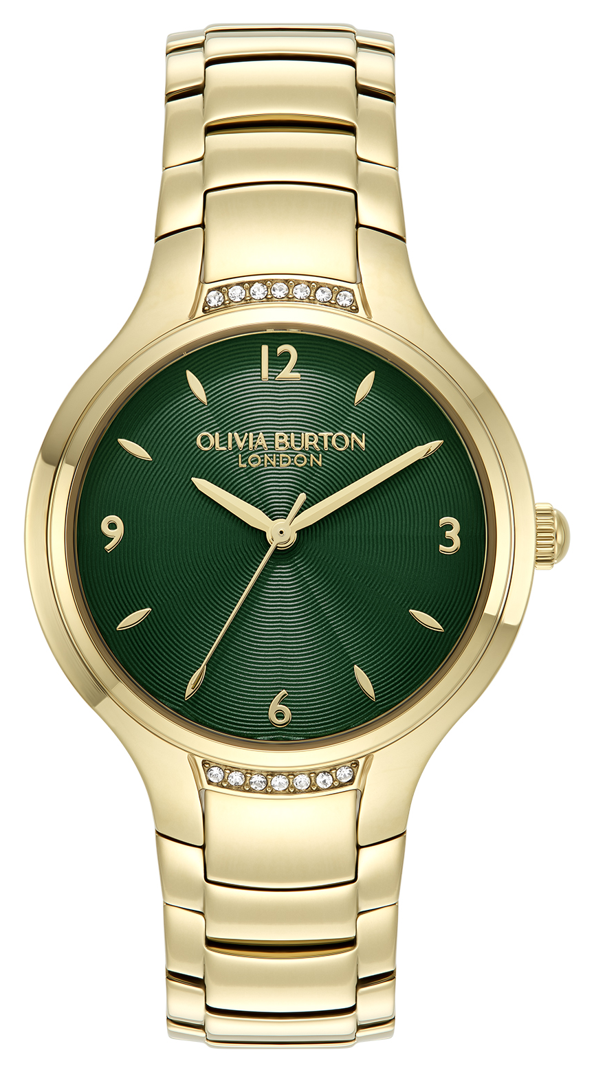 Ladies Green Dial Watch and Gold Toned Interlinked Bracelet Set