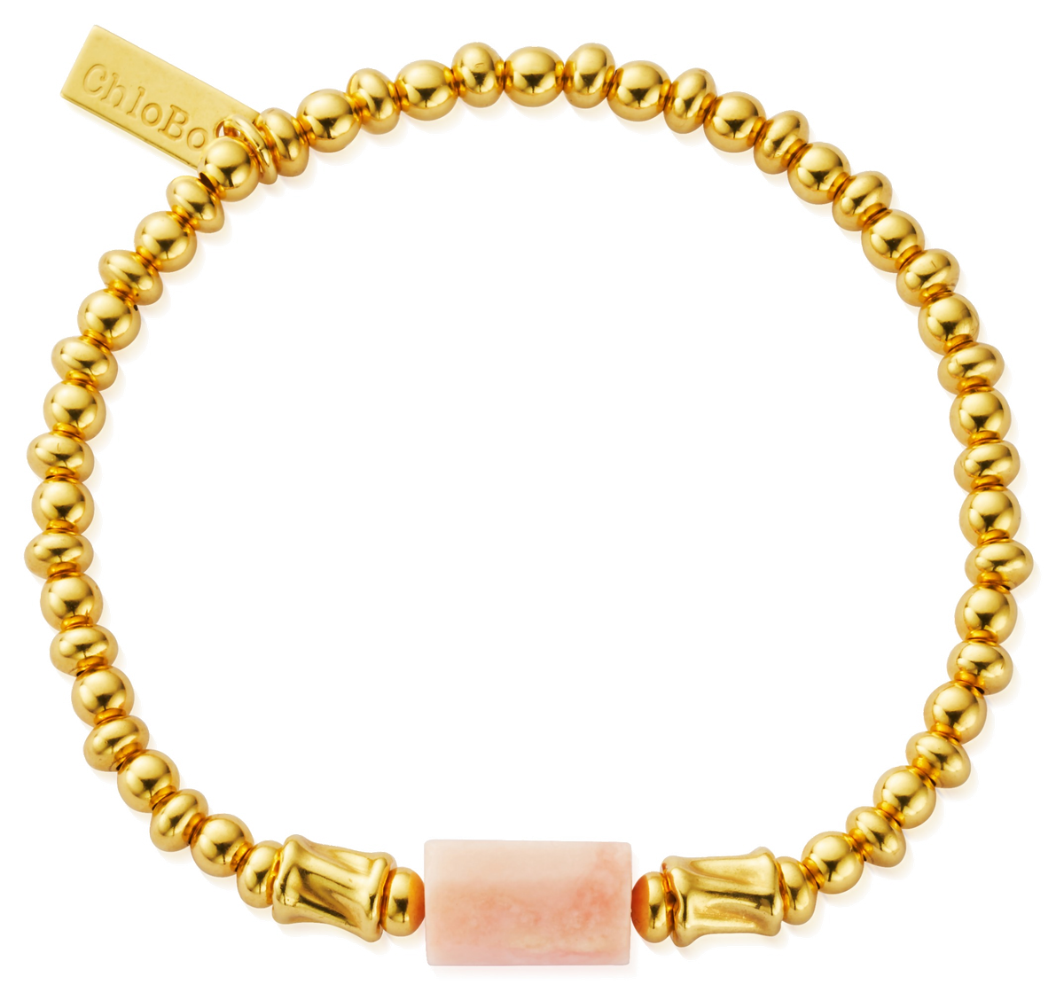 Yellow Gold Plated Sterling Silver Gold Love Spirit Stone Bracelet - Pink Opal
