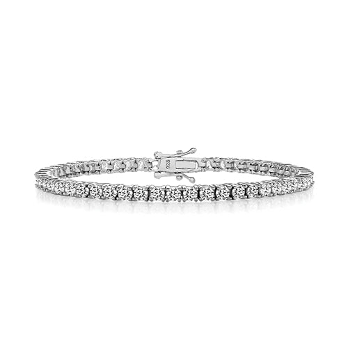 Silver 3mm Round Claw Set CZ Line Bracelet