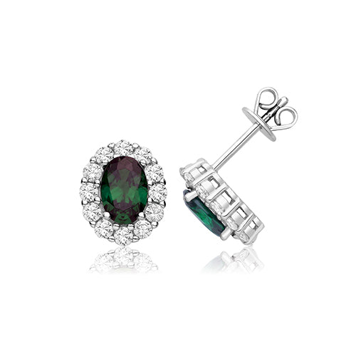 Silver, Green and White Oval Cluster CZ Studs
