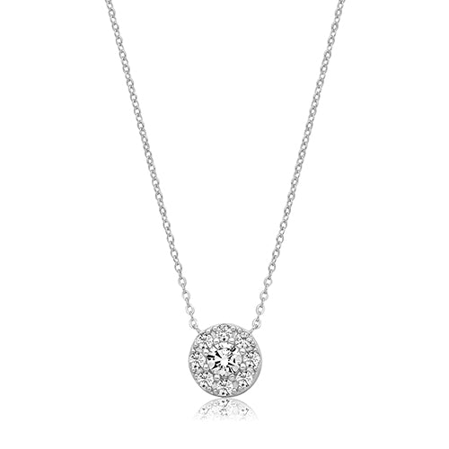 SILVER ROUND CLUSTER STYLE CZ ON FIXED CHAIN RHODIUM PLATED