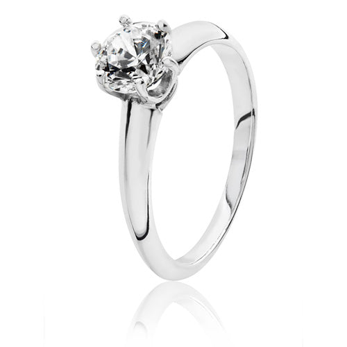 Silver 6.5mm Round 6 Claw CZ Ring - Size K
