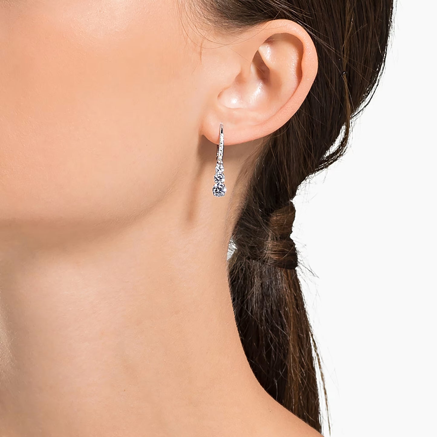 Stilla Attract hoop earrings, Round cut, White, Rhodium plated
