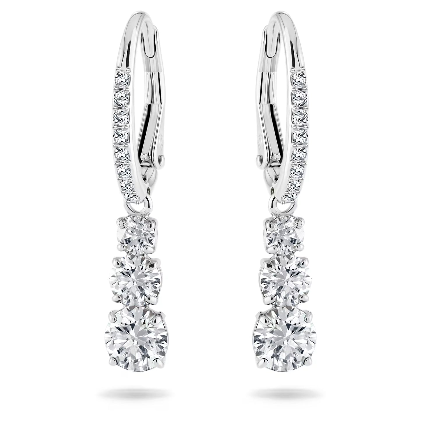 Stilla Attract hoop earrings, Round cut, White, Rhodium plated