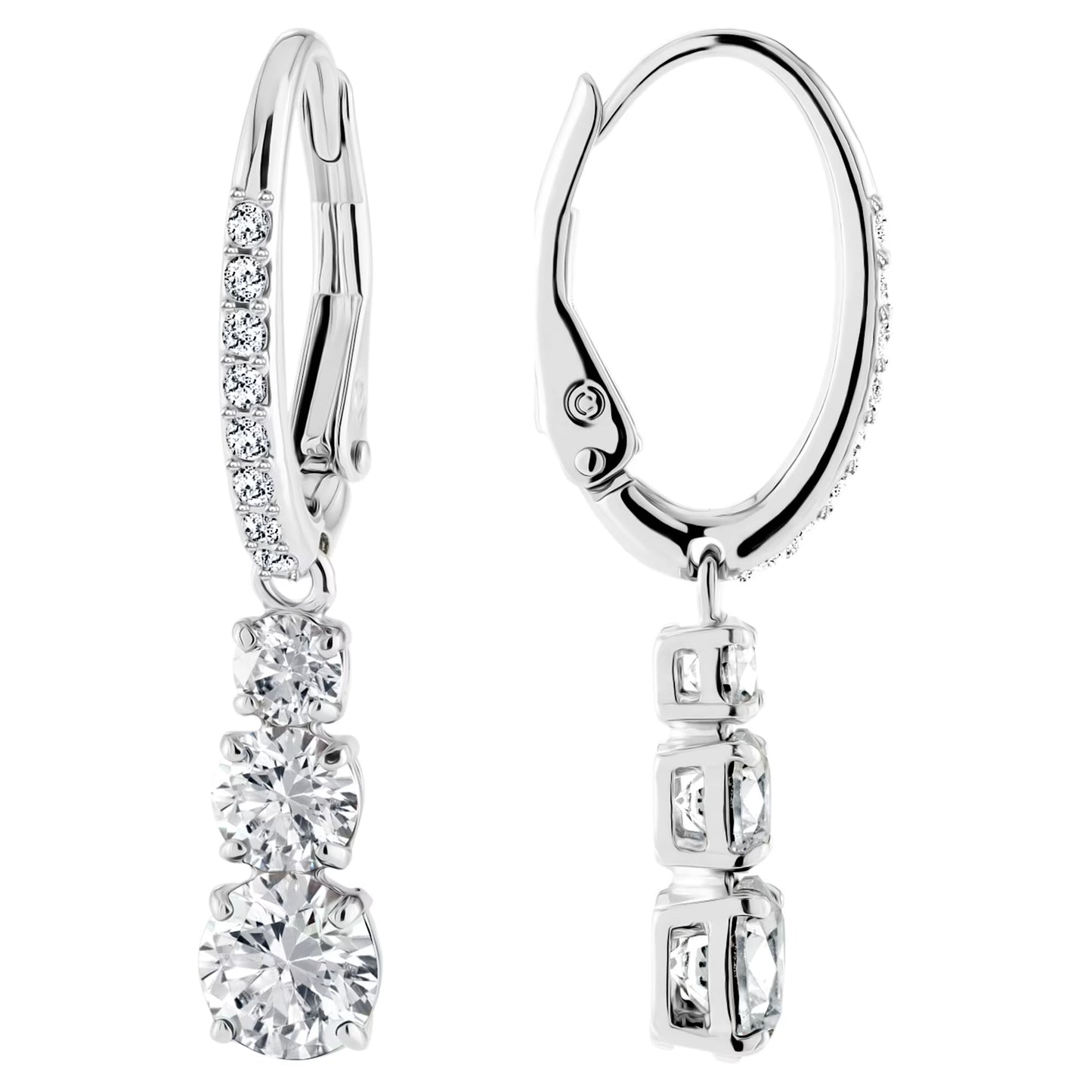 Stilla Attract hoop earrings, Round cut, White, Rhodium plated