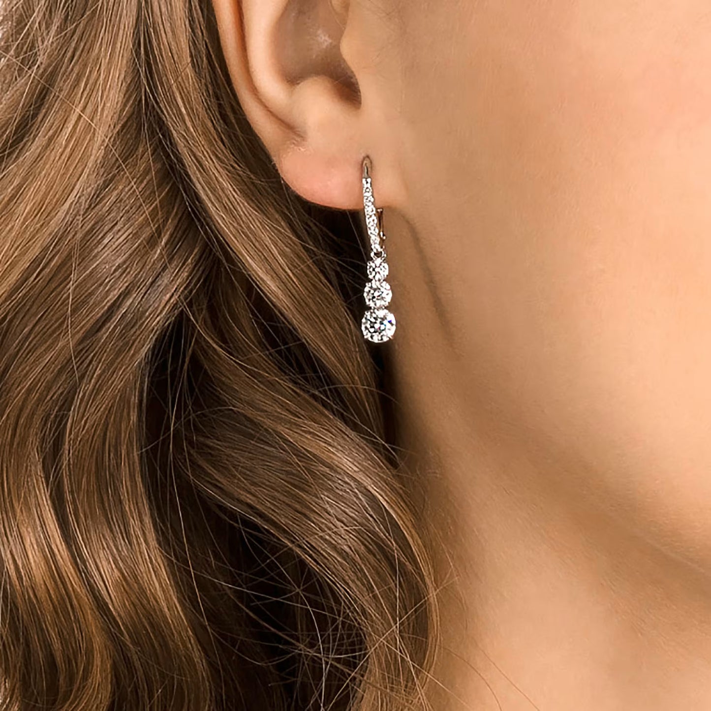 Stilla Attract hoop earrings, Round cut, White, Rhodium plated