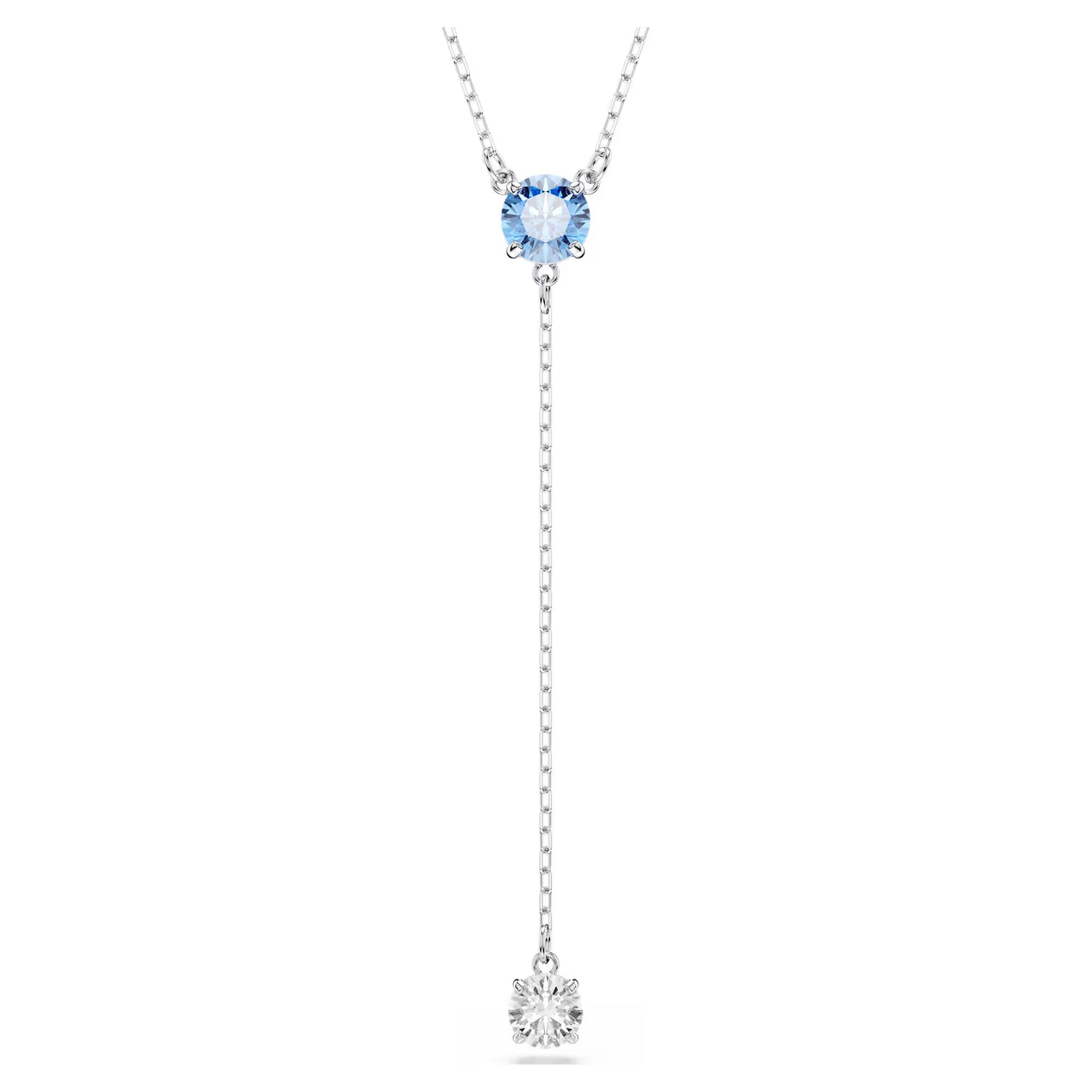 Stilla Attract Y necklace, Round cut, Blue, Rhodium plated