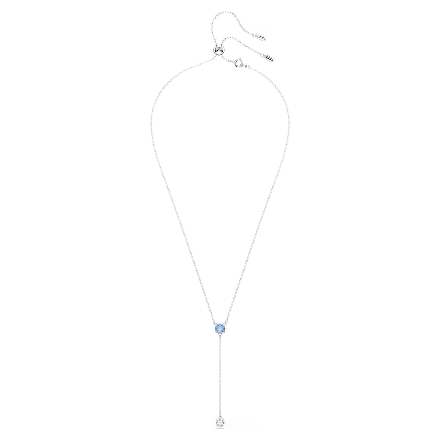 Stilla Attract Y necklace, Round cut, Blue, Rhodium plated