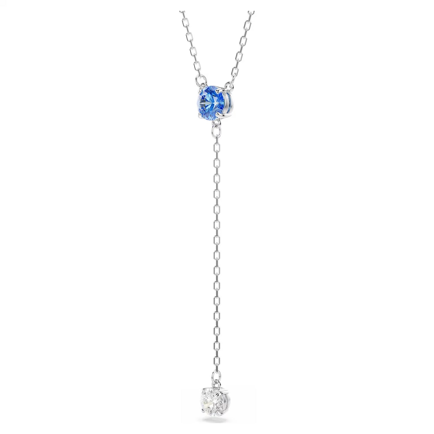 Stilla Attract Y necklace, Round cut, Blue, Rhodium plated