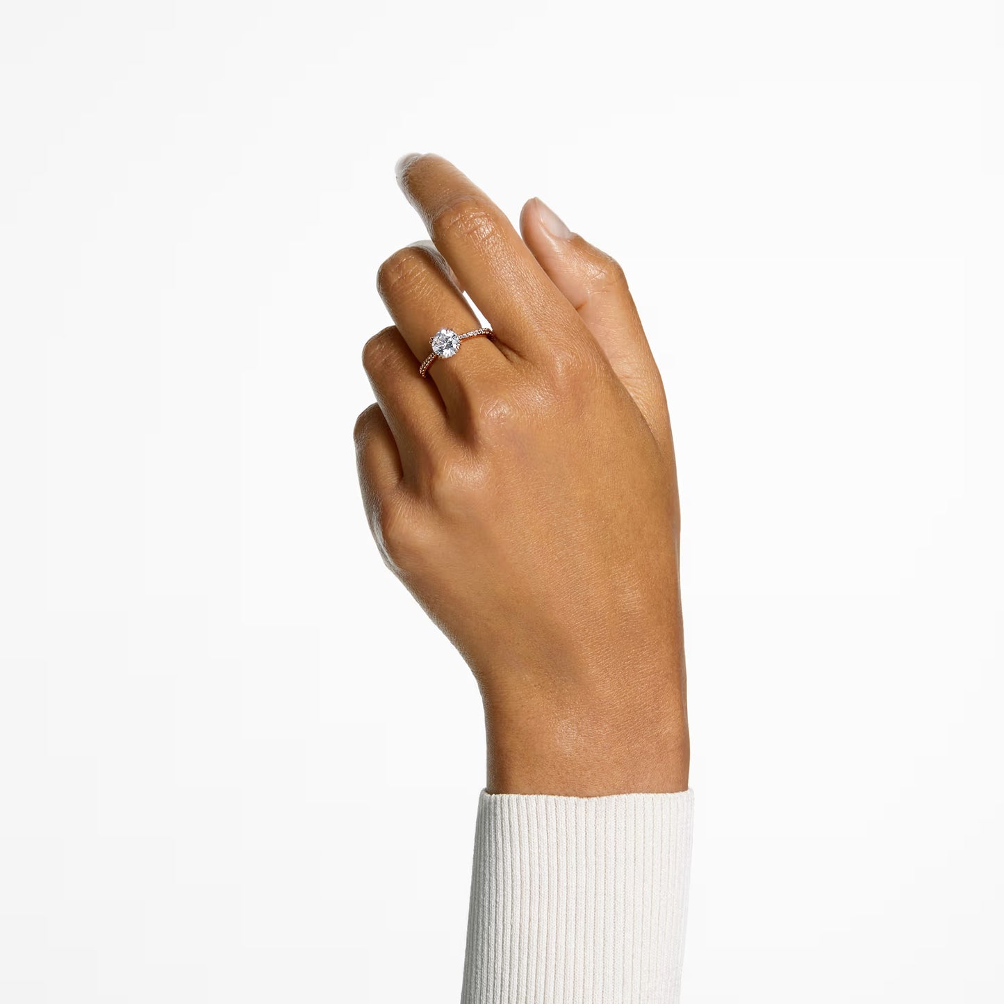 Stilla cocktail ring, Round cut, Pavé, White, Rose gold-tone
