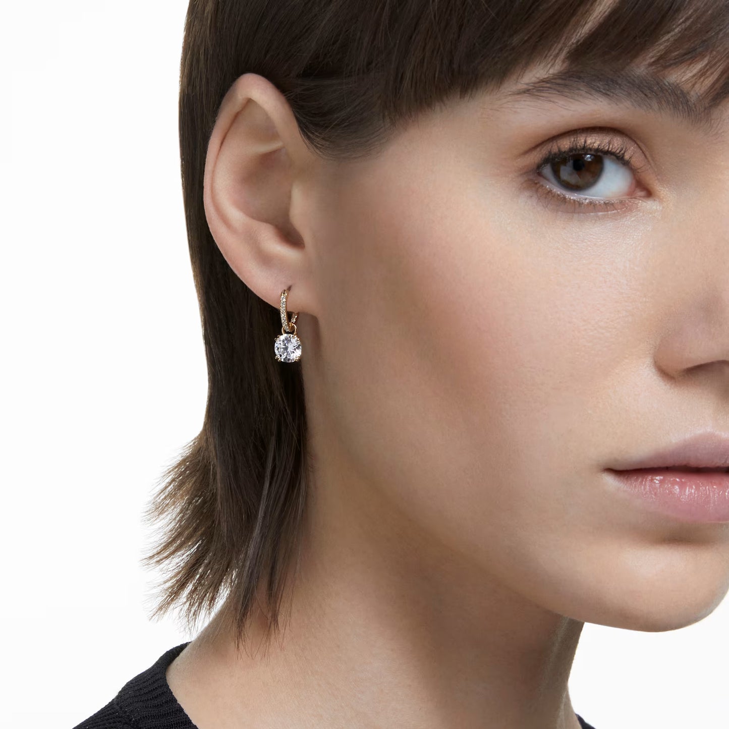 Stilla drop earrings, Round cut, White, Gold-tone plated