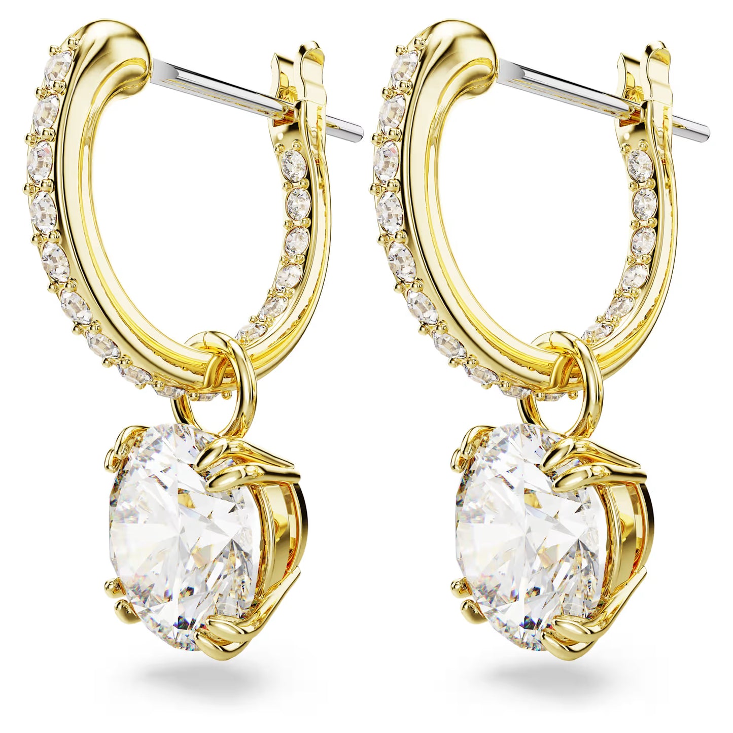 Stilla drop earrings, Round cut, White, Gold-tone plated