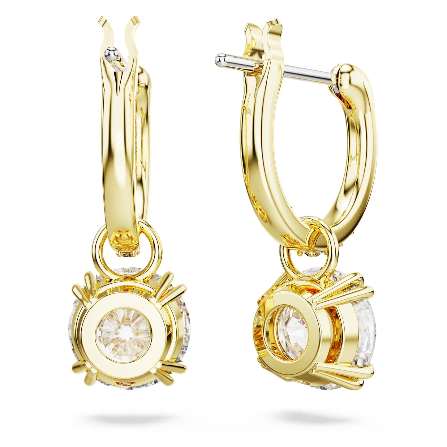 Stilla drop earrings, Round cut, White, Gold-tone plated
