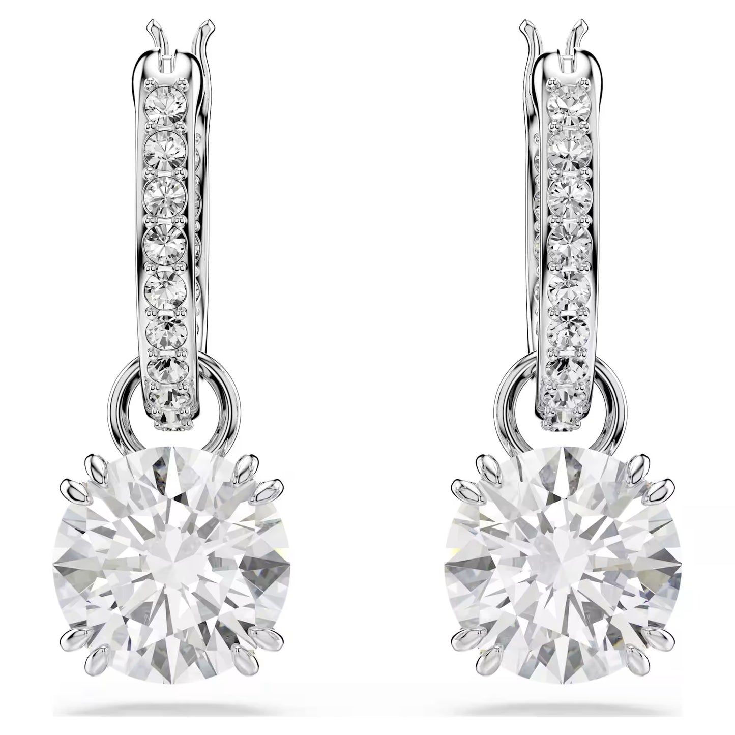 Constella drop earrings, Round cut, White, Rhodium