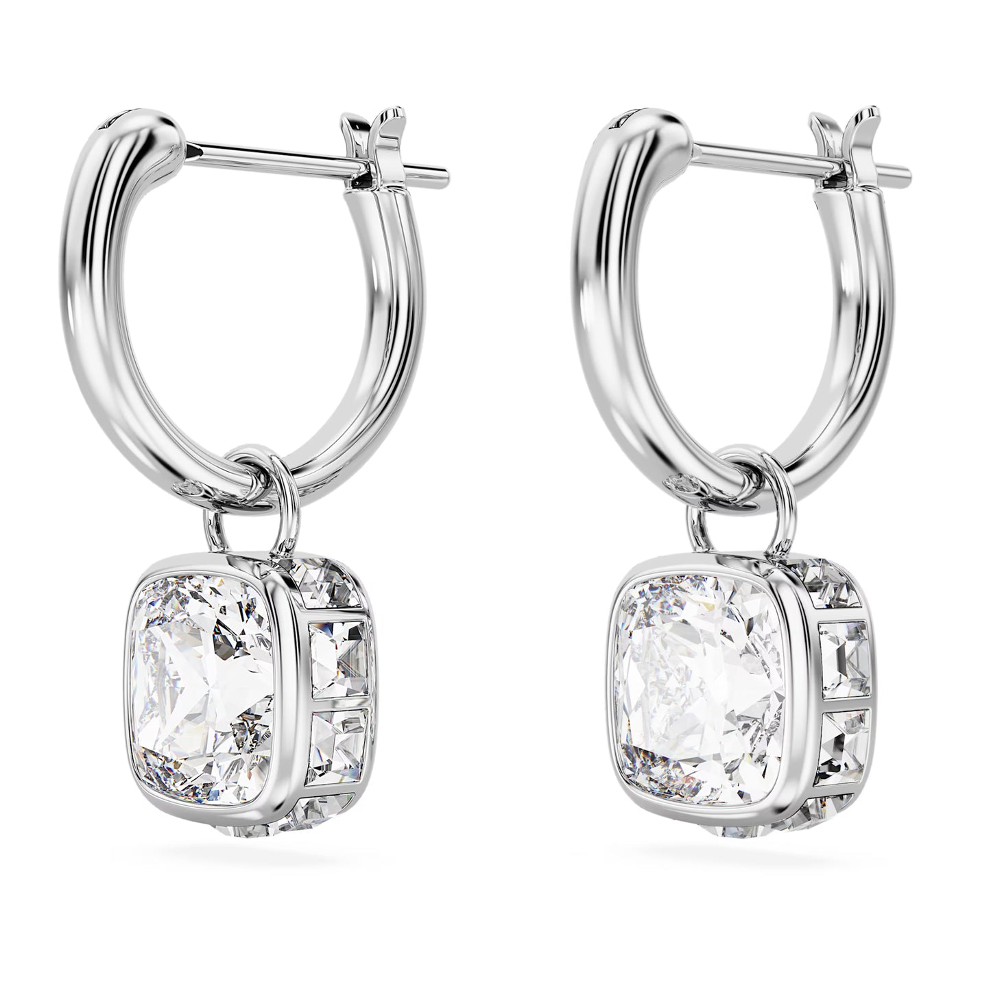 Stilla drop earrings, Square cut, White, Rhodium
