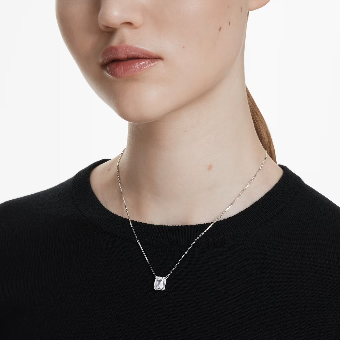 Stilla pendant, Octagon cut, White, Rhodium plated