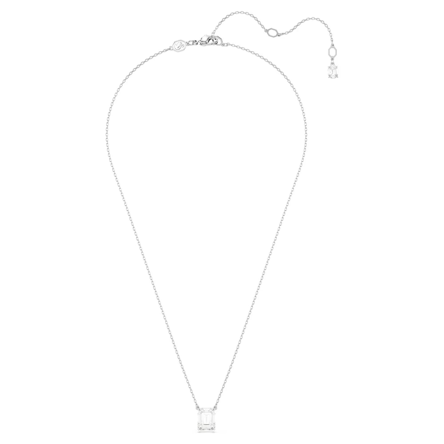 Stilla pendant, Octagon cut, White, Rhodium plated