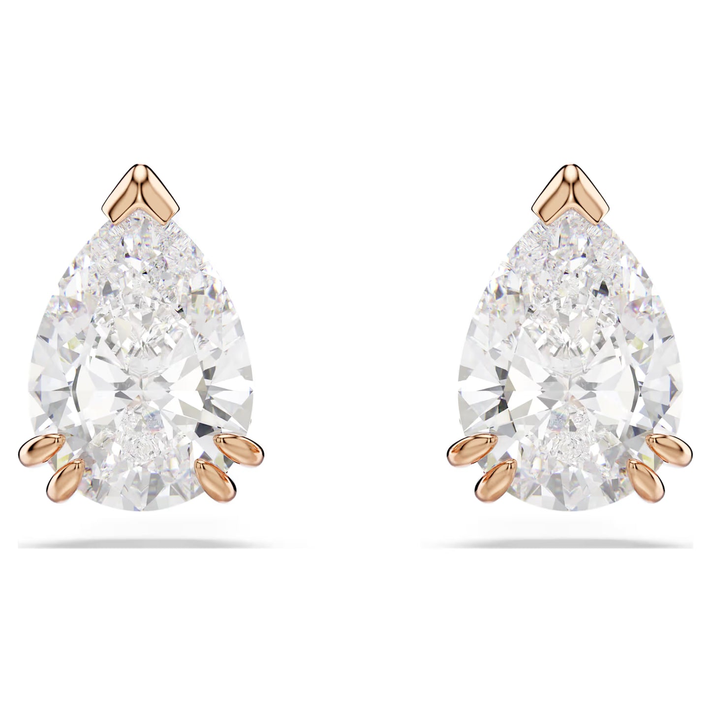 Stilla stud earrings, Pear cut, White, Rose gold-tone plated
