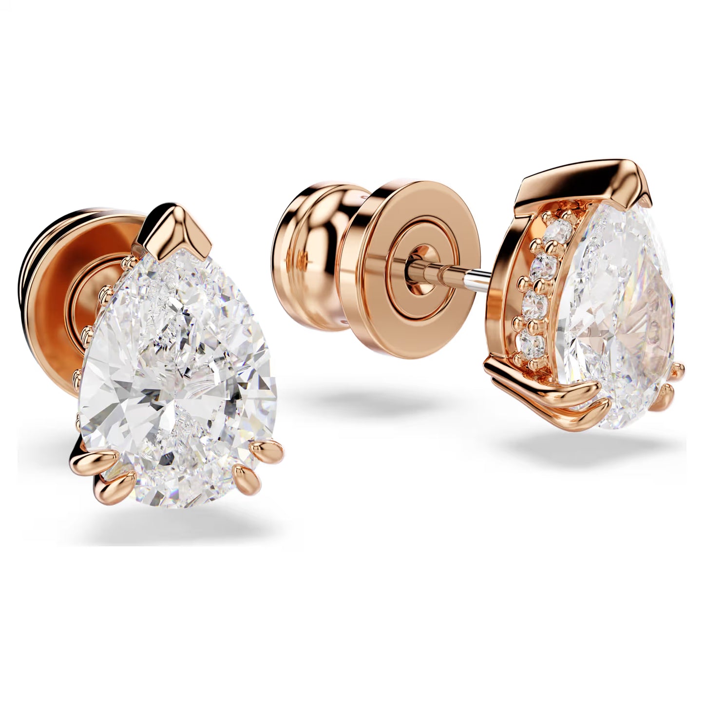 Stilla stud earrings, Pear cut, White, Rose gold-tone plated