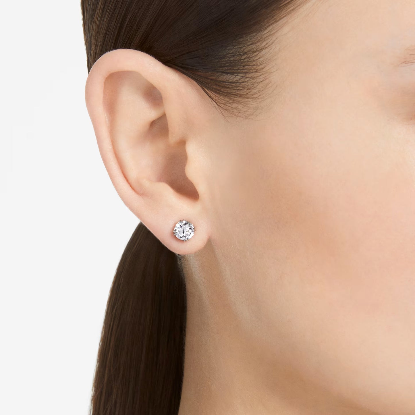 Stilla stud earrings, Round cut, White, Rhodium plated