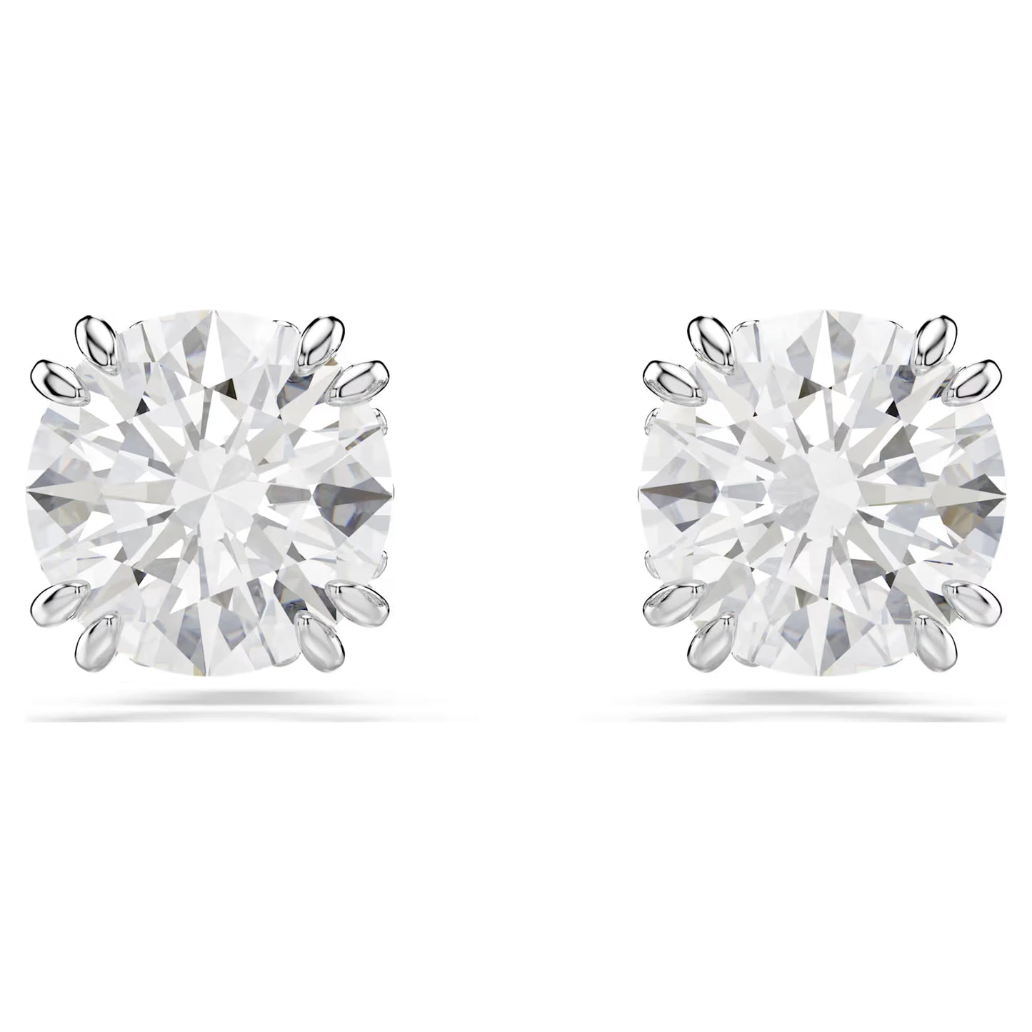 Stilla stud earrings, Round cut, White, Rhodium plated