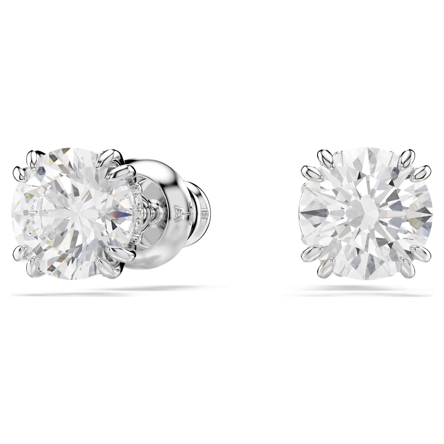 Stilla stud earrings, Round cut, White, Rhodium plated