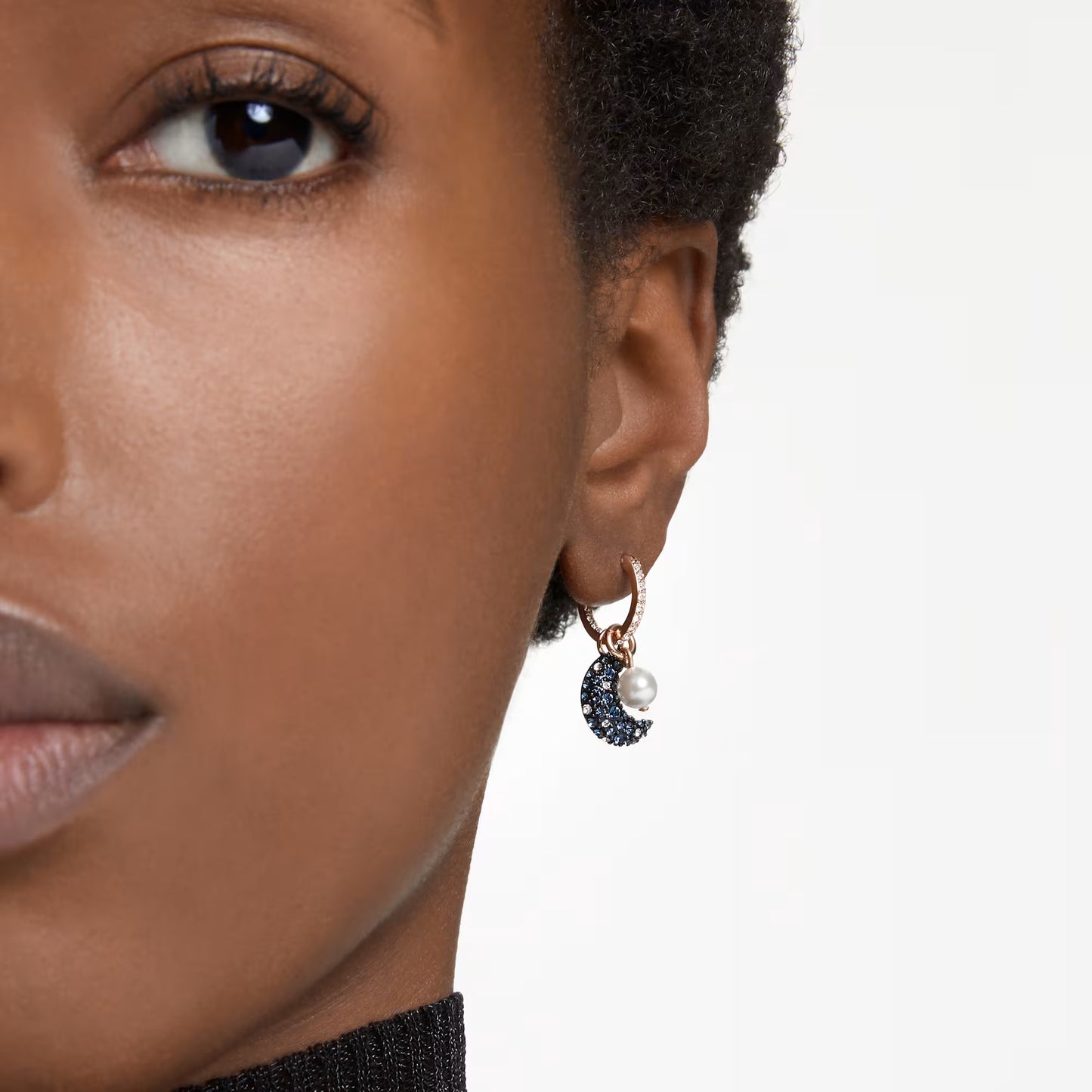 Sublima drop earrings, Crystal pearl, Asymmetrical design, Moon, Multicoloured, Rose gold-tone plated