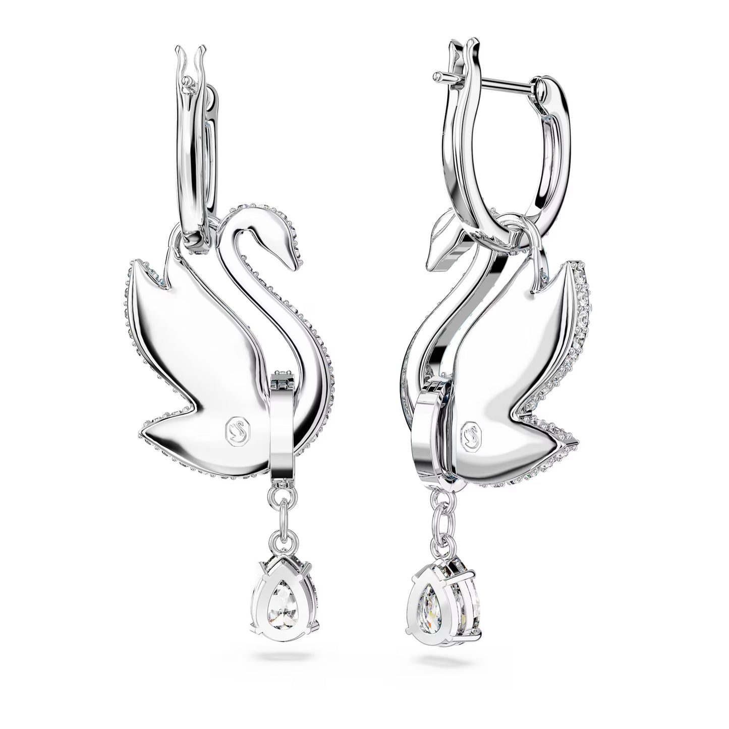 Swan drop earrings, Swan, Blue, Rhodium plated