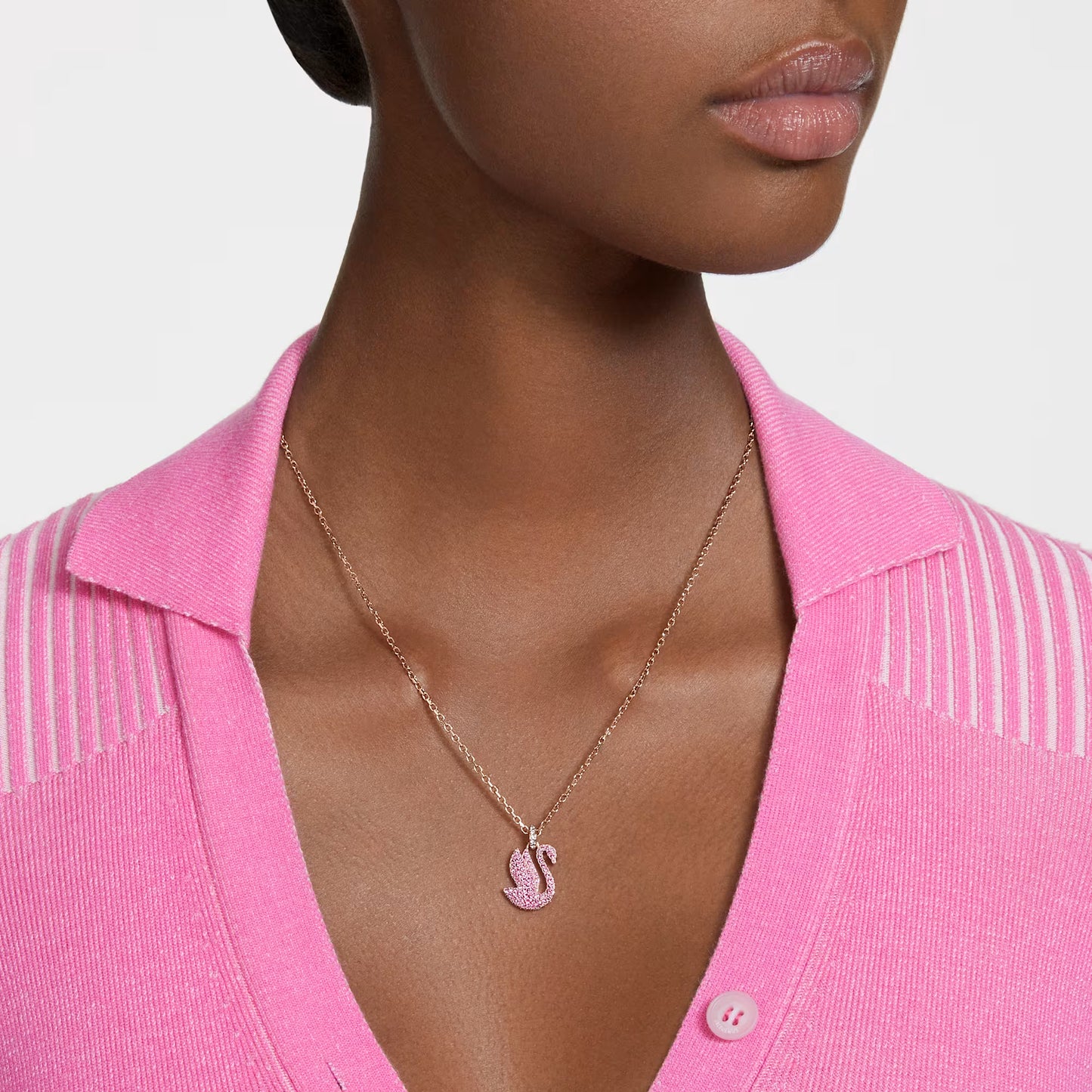 Swarovski Iconic Swan pendant, Swan, Medium, Pink, Rose gold-tone plated