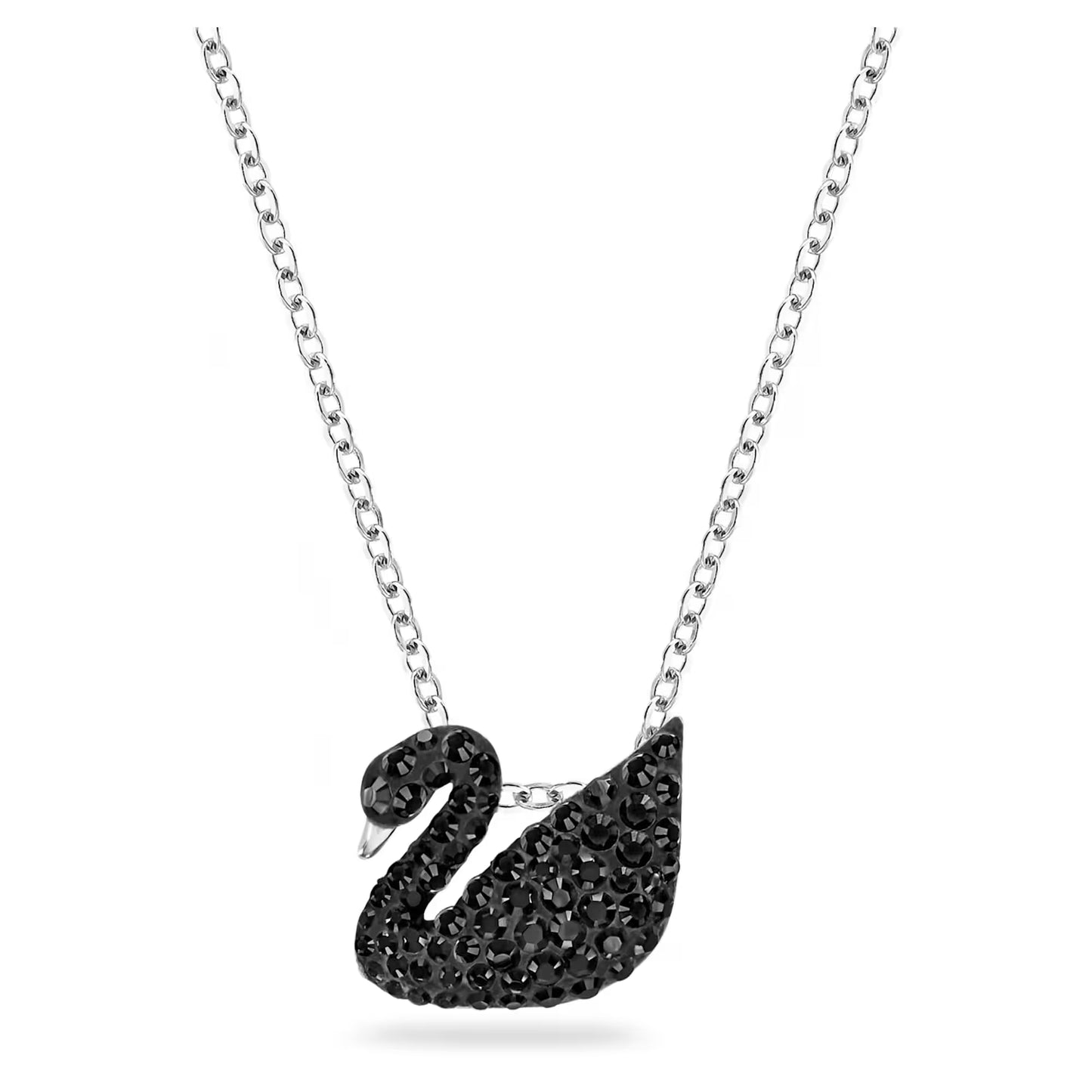 Swan pendant, Swan, Small, Black, Rhodium plated