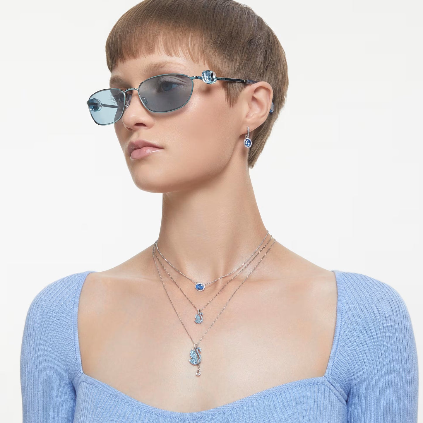 Swarovski Iconic Swan set, Swan, Blue, Rhodium