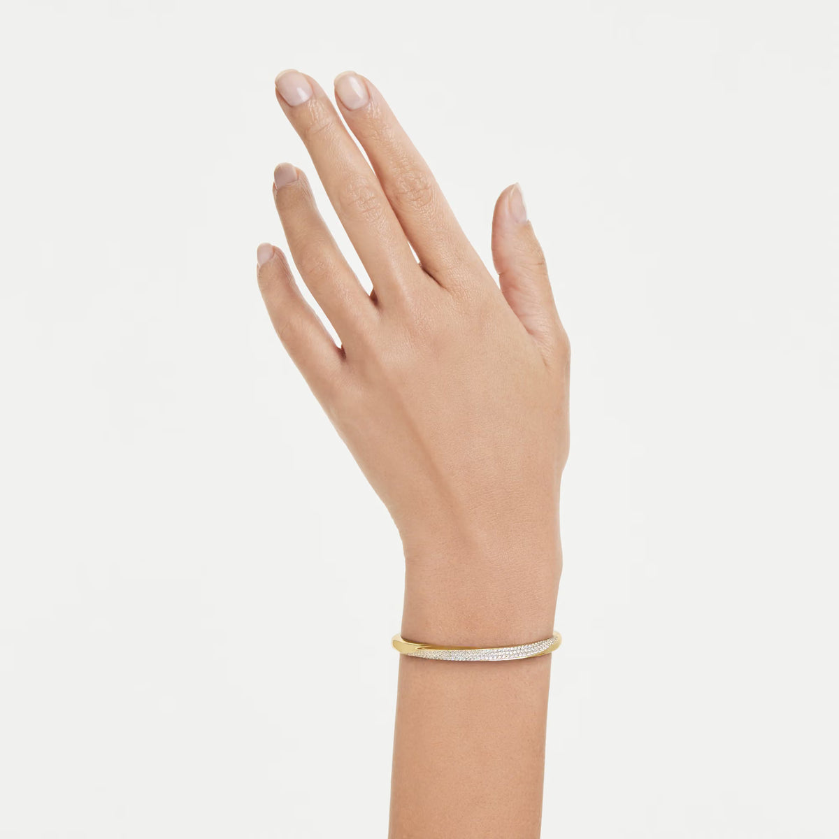 Swarovski Classica bangle, Round cut, White, Sterling silver, 18K gold finish