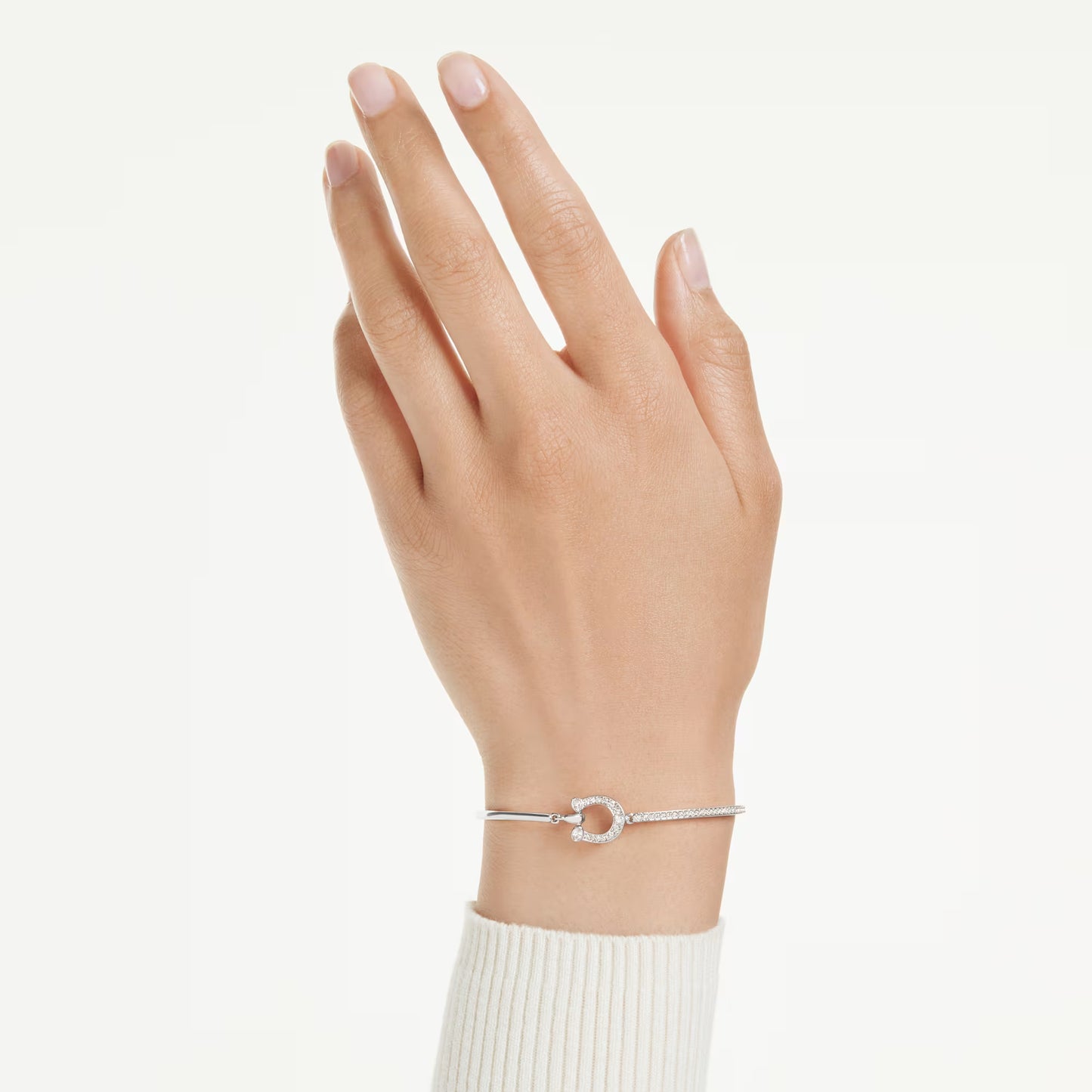 Symbolica bracelet, Pavé, Horseshoe, White, Rhodium plated