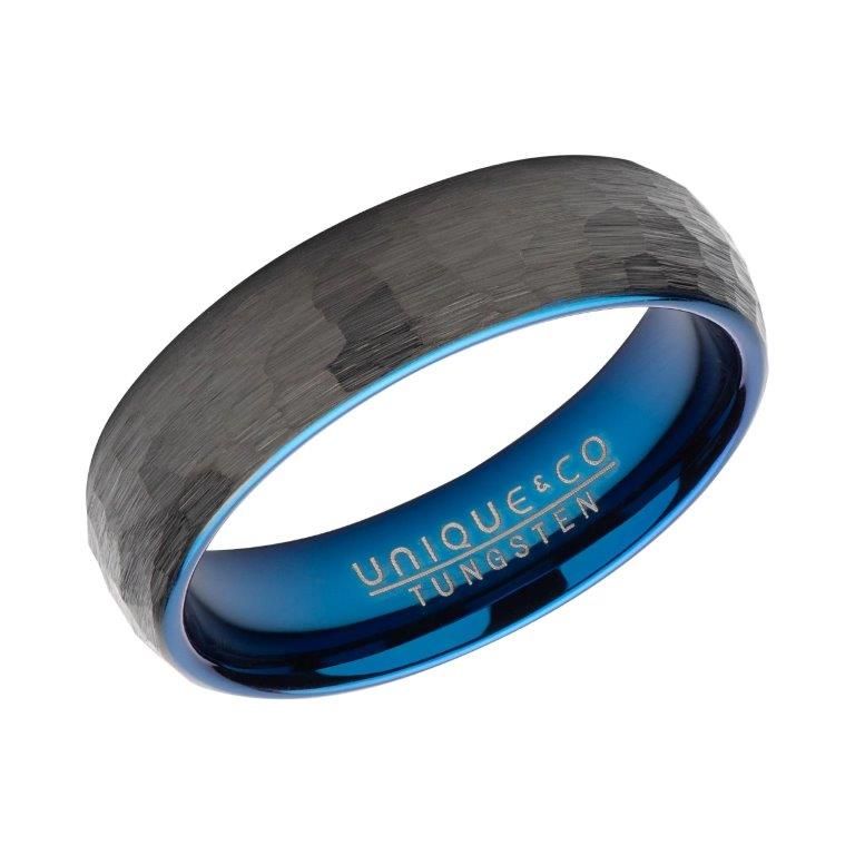 Tungsten Carbide Ring Hammered with Black IP Plating - Size 60