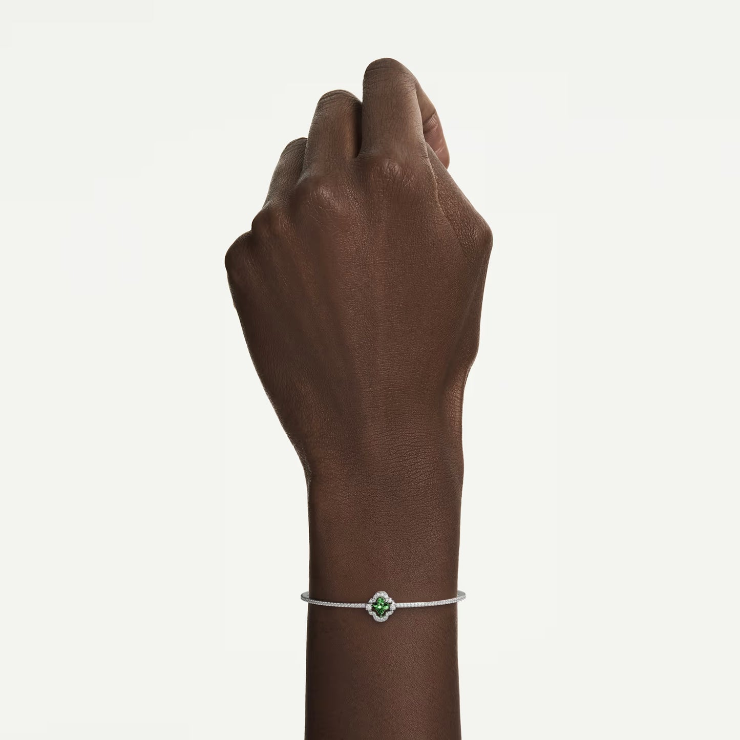 Una Angelic bangle, Mixed cuts, Green, Rhodium plated