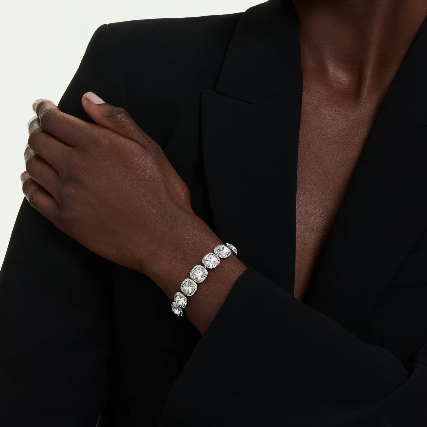 Una Angelic bracelet Cushion cut, White, Rhodium plated