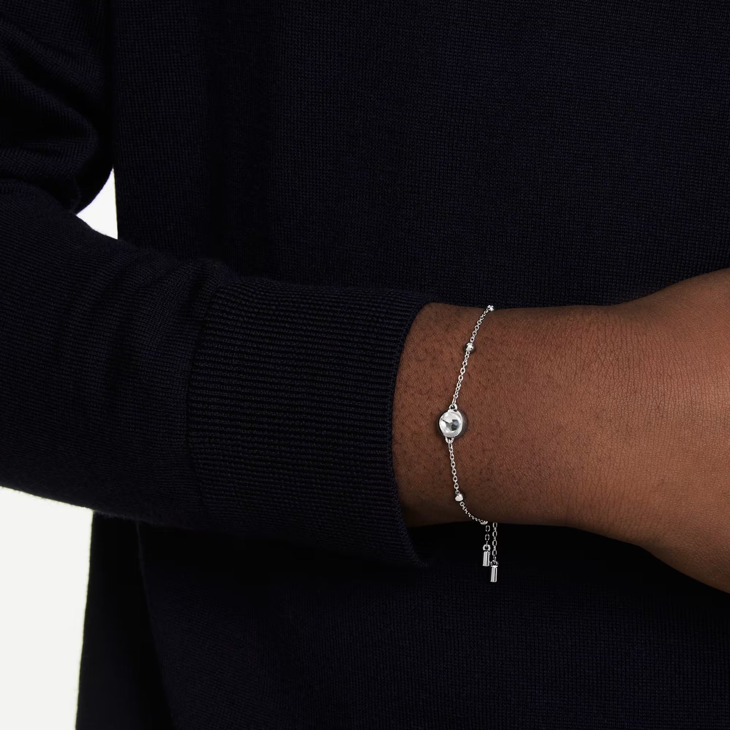 Una Angelic bracelet, Round cut, White, Rhodium plated