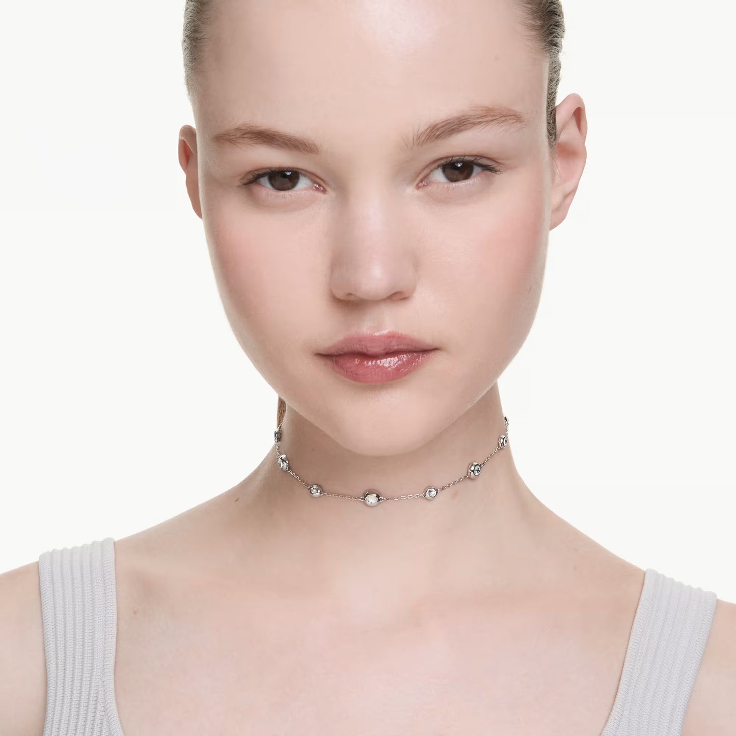 Una Angelic pendant, Round cut, Double sided motifs, White, Rhodium plated