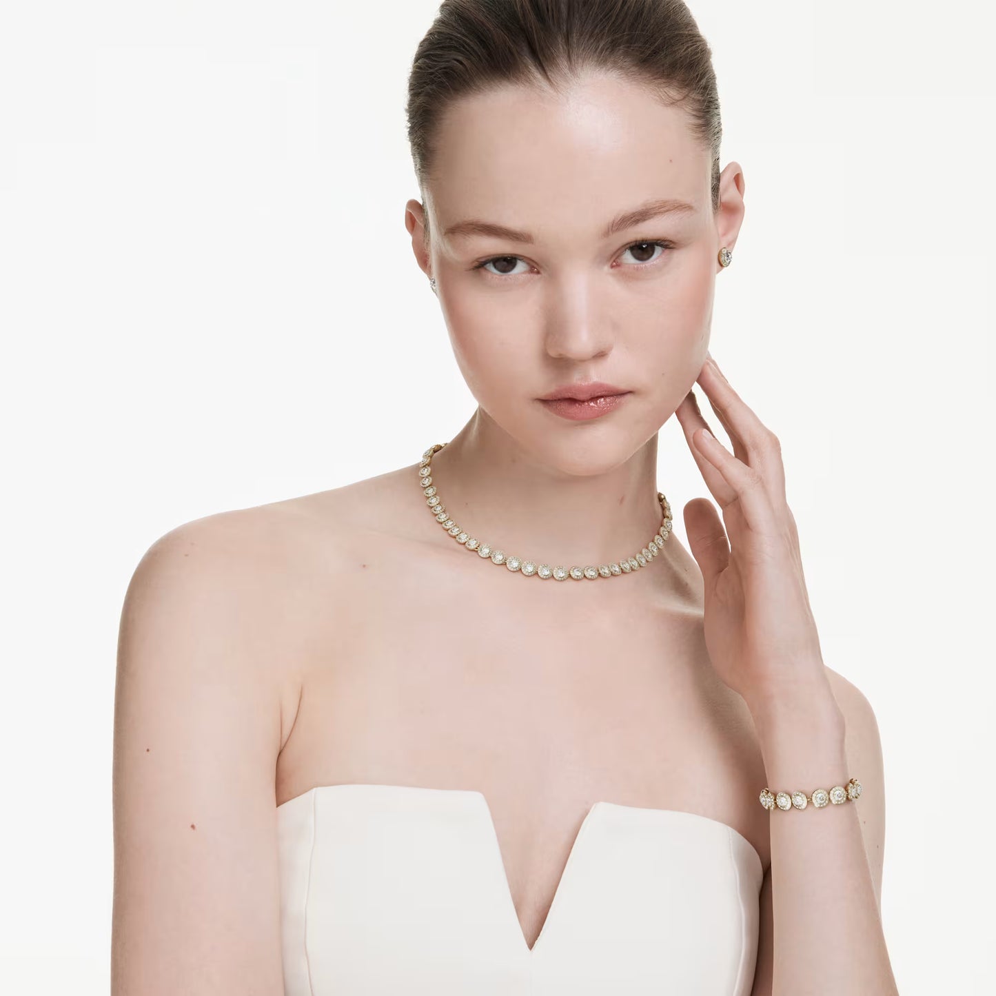 Una Angelic set, Set (3), Round cut, White, Gold-tone plated