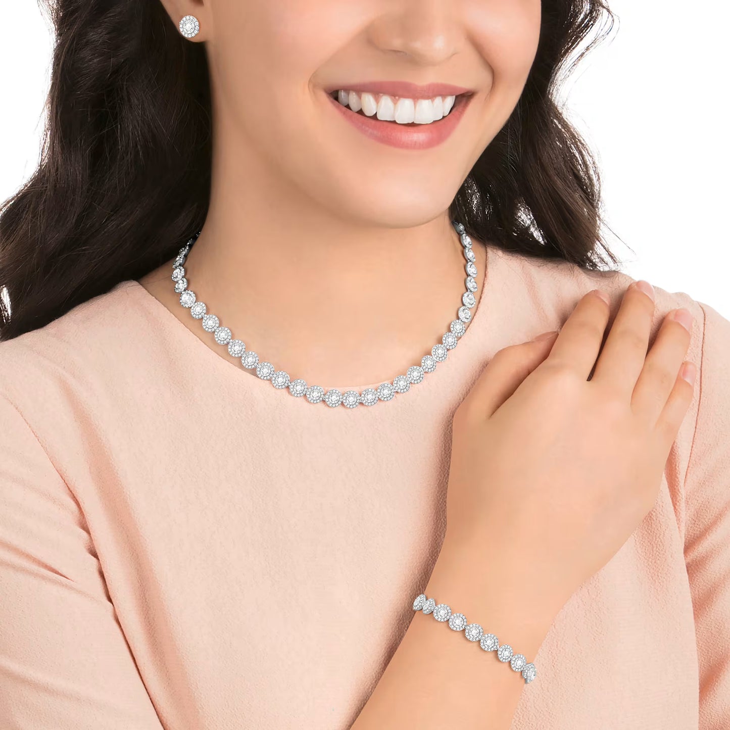 Una Angelic Necklace Set, White, Rhodium