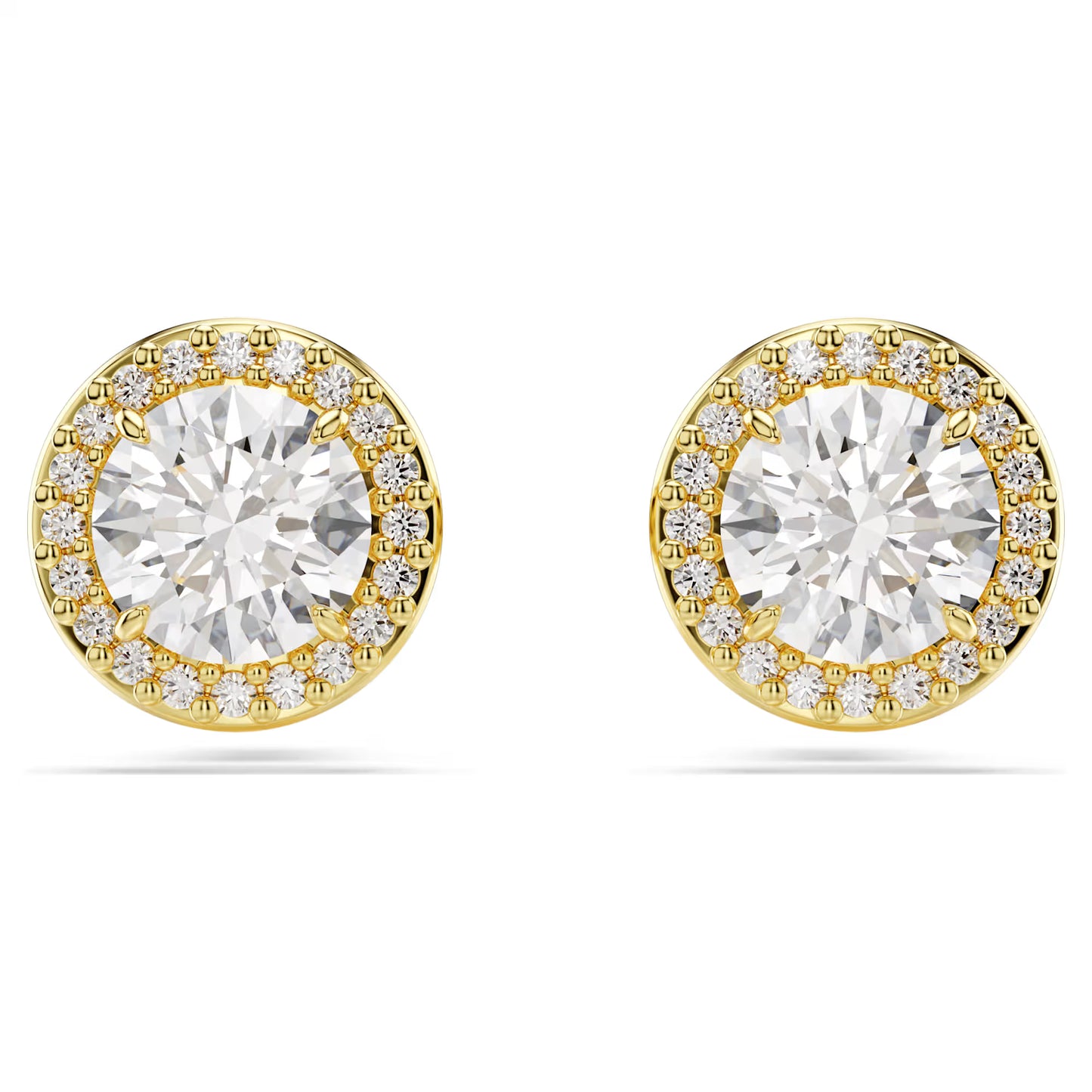 Una Angelic stud earrings, Round cut, Gold tone, Gold-tone plated