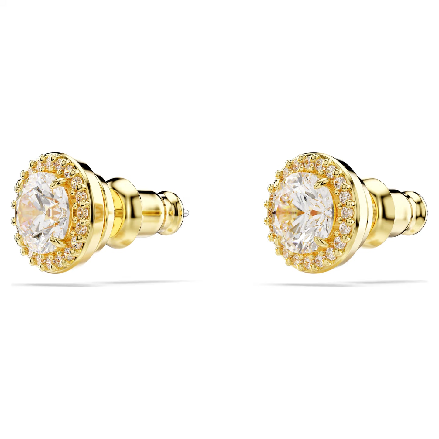 Una Angelic stud earrings, Round cut, Gold tone, Gold-tone plated