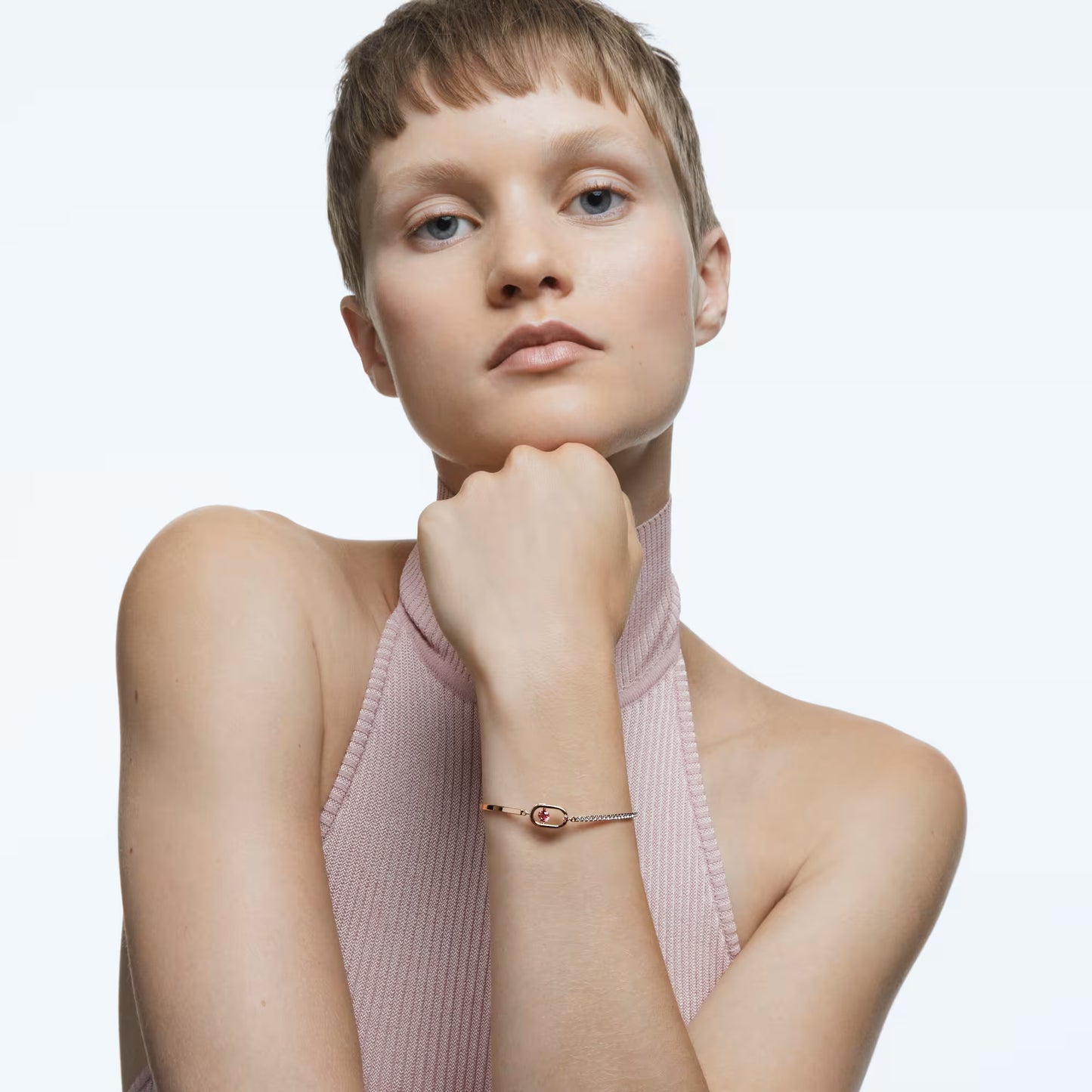 Una bracelet, Round cut, Oval shape, Red, Rose gold-tone plated